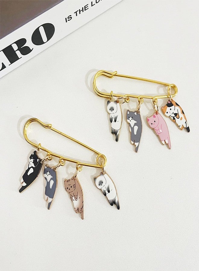 POYAMUSE Lovely Cat Charms Gold-Tone Safety Pins - Calico, Ginger, Siamese Cat Dangle Accessory Brooch Pin for Cat Lover Gift-calico - Image 3